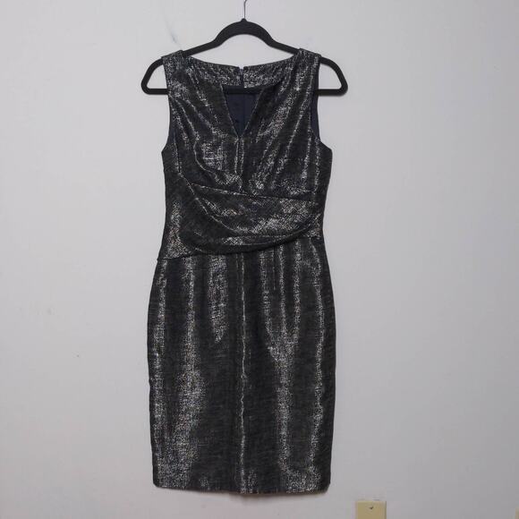 Adrianna Papell Sheath Dress Black Metallic Notch Neck Sleeveless Cocktail 4 - Picture 11 of 11